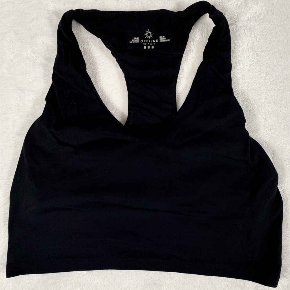 Offline by‎ Aerie Sports Bra Women's Sz M Black Real Me Hold Up! Racerback